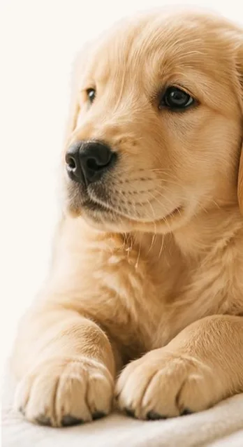 Un cachorro golden retriever tumbado, tranquilo